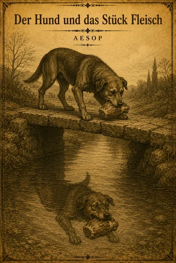 Der Hund und das Stück Fleisch von Aesop – Litarchive.DE Buchumschlag von Der Hund und das Stück Fleisch von Aesop