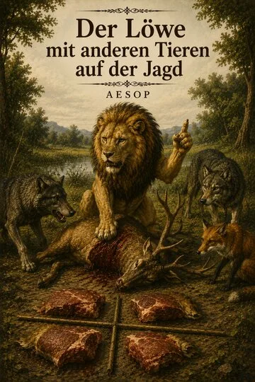 Buchumschlag von Der Löwe mit anderen Tieren auf der Jagd von Aesop