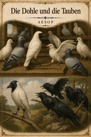 Die Dohle und die Tauben von Aesop