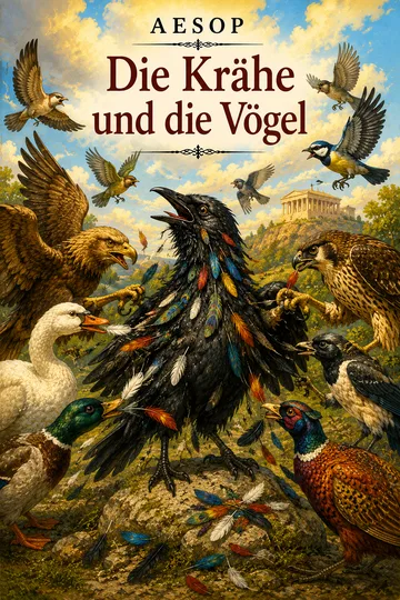 Die Krähe und die Vögel von Aesop